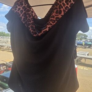 Hell Bunny Black Top with Leopard Print Accents